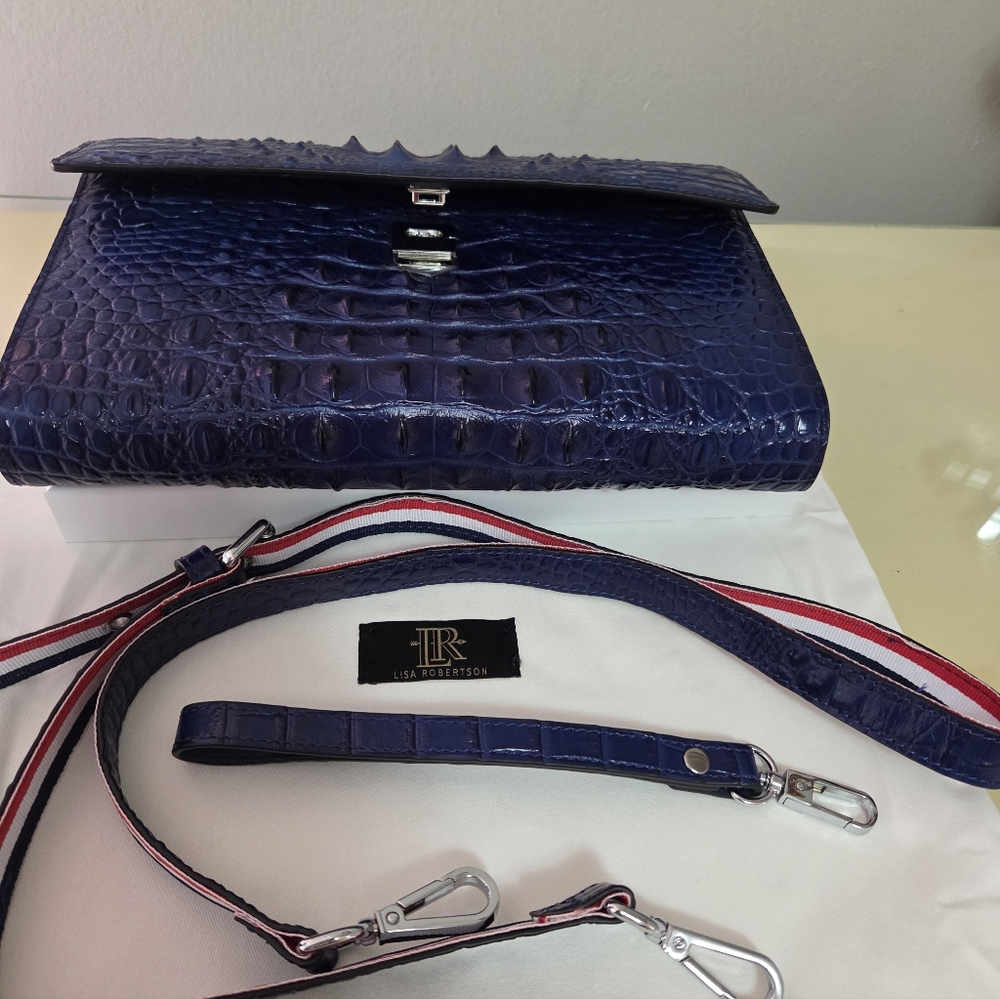 Lisa Robertson Blue Croco Embossed Clutch - Picture 7 of 9
